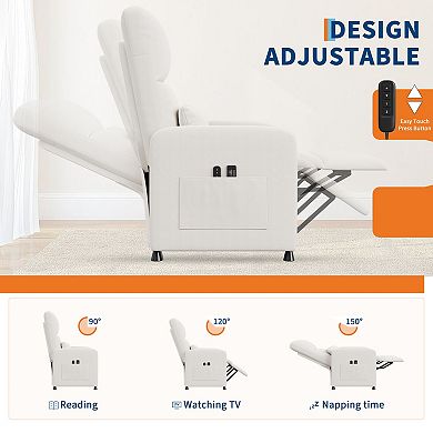 Electric Linen Recliner Chair Massage Heat USB Port Lumbar Support Single Sofa