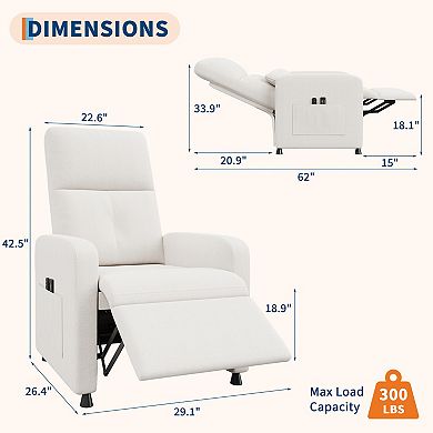 Electric Linen Recliner Chair Massage Heat USB Port Lumbar Support Single Sofa