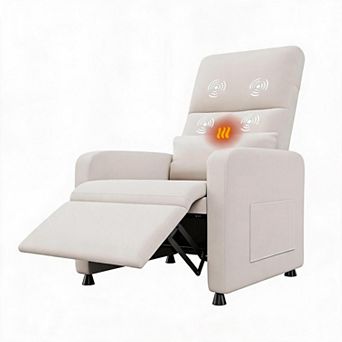 Electric Linen Recliner Chair Massage Heat USB Port Lumbar Support Single Sofa