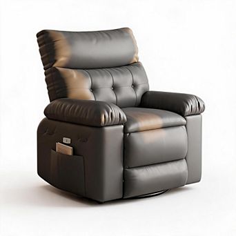 Gray Faux Leather 360° Swivel Rocker Oversized Manual Recliner Chair