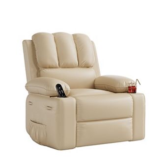 Creamy Leather Suede Manual Recliner with Cup Holders and Pockets