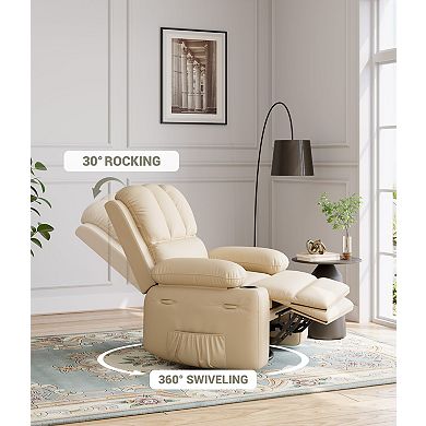 Creamy Leather Suede Manual Recliner with Cup Holders and Pockets