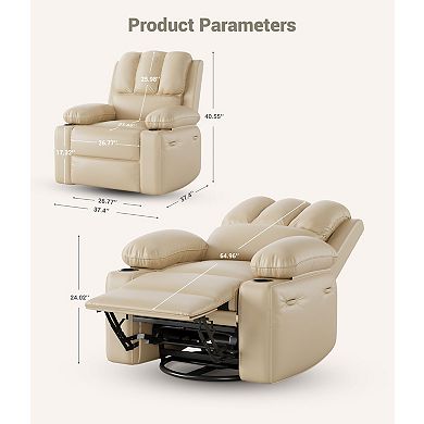 Creamy Leather Suede Manual Recliner with Cup Holders and Pockets