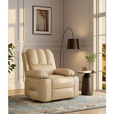 Creamy Leather Suede Manual Recliner with Cup Holders and Pockets