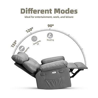 Leather Swivel Rocker Recliner Chair Heat Massage Manual Single Sofa Regular Oversized Sizes