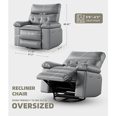 Leather Swivel Rocker Recliner Chair Heat Massage Manual Single Sofa Regular Oversized Sizes