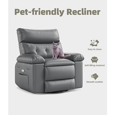 Leather Swivel Rocker Recliner Chair Heat Massage Manual Single Sofa Regular Oversized Sizes