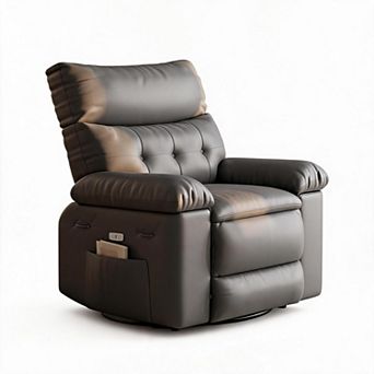 Leather Swivel Rocker Recliner Chair Heat Massage Manual Single Sofa Regular Oversized Sizes