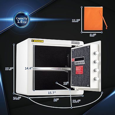 Home Safe Box, 1.6 Cub Biometric Safe Fingerprint Recognition Lock Box, Fireproof, Heavy Duty Steel