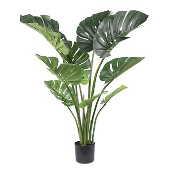 1 pc Artificial Monstera Deliciosa Tree, Fake Tropical Palm Plant with Pot, Faux Swiss Cheese Plant