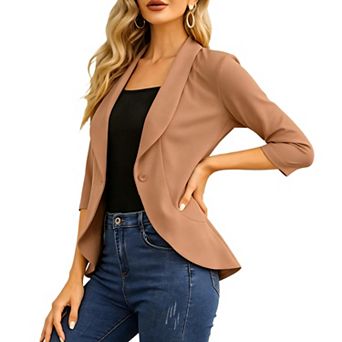 Womens Casual Blazer 3/4 Sleeve Open Front Ruffle Work Office Cardigan Suit Jacket