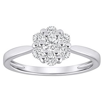 Celebration Gems Plated Sterling Silver 1/2 Carat T.W. Lab-Grown Diamond Cluster Ring
