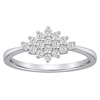 Celebration Gems Plated Sterling Silver 1/3 Carat T.W. Lab-Grown Diamond Cluster Ring