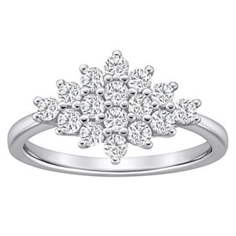 Celebration Gems Plated Sterling Silver 5/8 Carat T.W. Lab-Grown Diamond Cluster Ring
