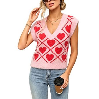 Women's V Neck Fuzzy Knit Vest Sleeveless Cropped Sweater Tank Top