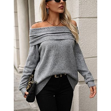 Women's Knit Pullovers Long Sleeve Loose Fit Off Shoulder Sweater Pullovers Tops