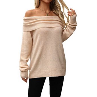 Women's Knit Pullovers Long Sleeve Loose Fit Off Shoulder Sweater Pullovers Tops