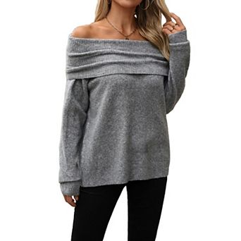 Women's Knit Pullovers Long Sleeve Loose Fit Off Shoulder Sweater Pullovers Tops