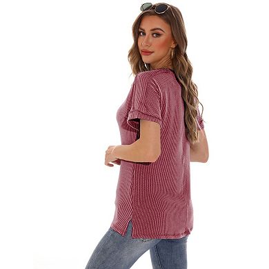Womens Summer V Neck T Shirts Casual Short Sleeve Tops Cute Loose Fit Basic Tees