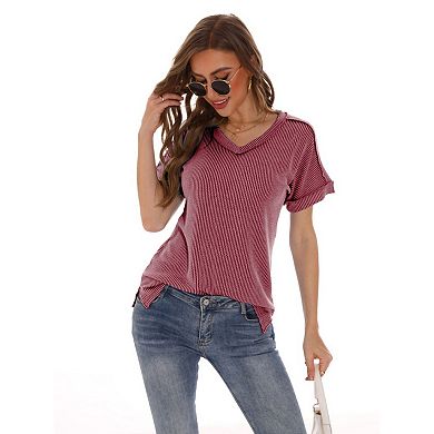 Womens Summer V Neck T Shirts Casual Short Sleeve Tops Cute Loose Fit Basic Tees