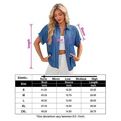 WomenLoose Collared Shirt Roll Up Short Sleeve Top