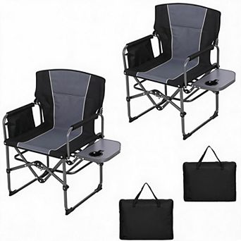 2 Pack 400lbs Oversized Folding Camping Chair with Side Table