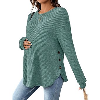 Women's Maternity Ribbed Long Sleeve Casual Pregnancy Shirts