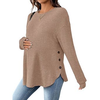 Women's Maternity Ribbed Long Sleeve Casual Pregnancy Shirts