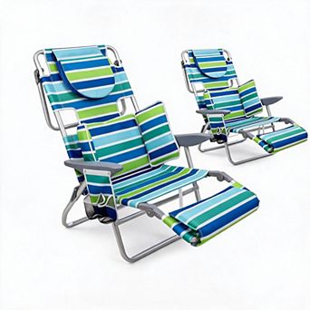 2 Pack 5 Position Lay Flat Folding Beach Chair with Backpack Straps