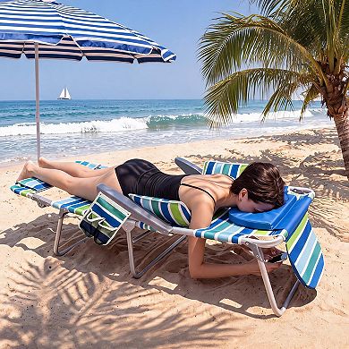 2 Pack 5 Position Lay Flat Folding Beach Chair with Backpack Straps