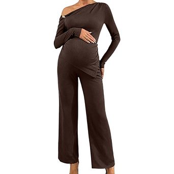 Women's Maternity 2 pc Outfits Asymmetrical Top and Pants Matching Sets