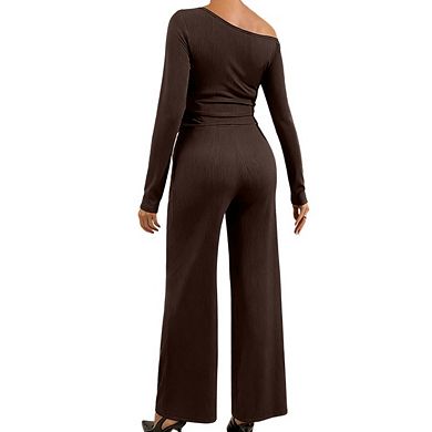 Women's Maternity 2 Piece Outfits Asymmetrical Top and Pants Matching Sets