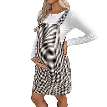 Women's Maternity Overall Houndstooth Sleeveless Pinafore Dress