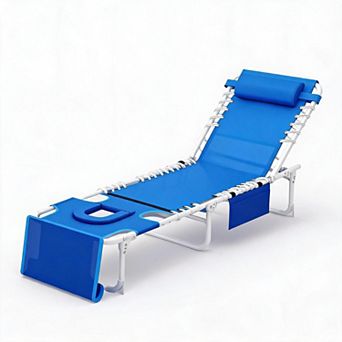 3-in-1 Blue Outdoor Folding Tanning Chair 5 Reclining Positions with Side Table