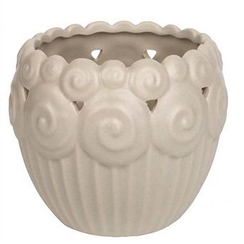 Cream Ceramic Decorative Vase 6.1 x 4.9 Inch Hollow Out Embossed Design Flower Pot for Table