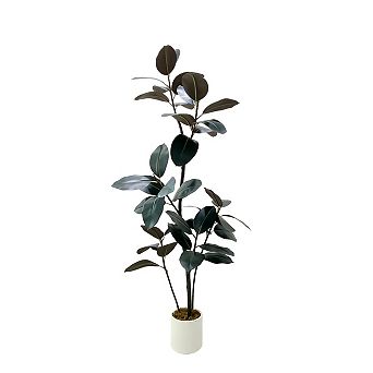 1 pc Artificial rubber tree simulation tree, with pot Large indoor simulation plant, realistic branch