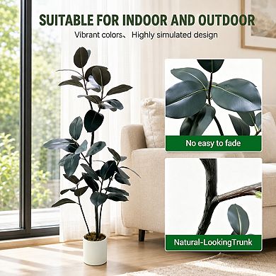 1Pc Artificial rubber tree simulation tree, with pot Large indoor simulation plant, realistic branch