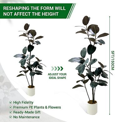1Pc Artificial rubber tree simulation tree, with pot Large indoor simulation plant, realistic branch