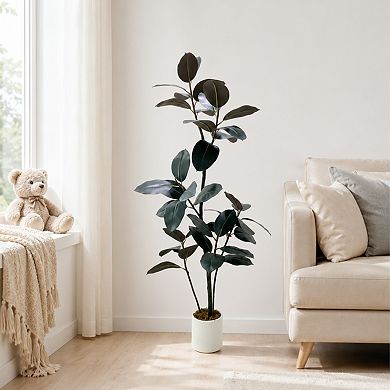 1Pc Artificial rubber tree simulation tree, with pot Large indoor simulation plant, realistic branch