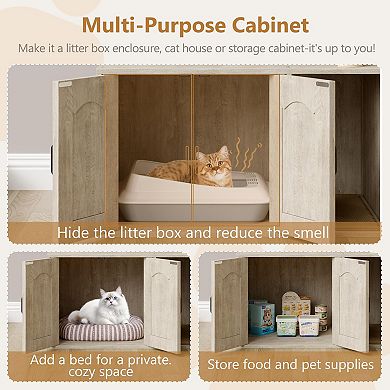 Integrated Cat Tree with Litter Box Enclosure Modern Pet Furniture Tower Scratching Post
