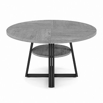 47" Round Dining Table for 4-6, Wood Top, Metal Base, Space-Saving, for Kitchen, Dining Room