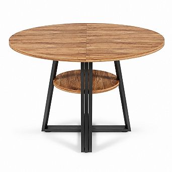 47" Round Dining Table for 4-6, Wood Top, Metal Base, Space-Saving, for Kitchen, Dining Room