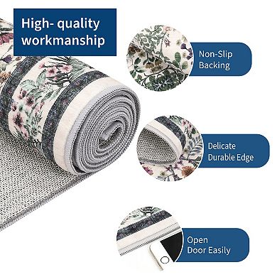 Washable Folding Area Rug Floral Print, Non-Slip Backing, Easy to Clean, Pet Friendly