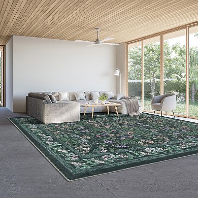 Washable Folding Area Rug Floral Print, Non-Slip Backing, Easy to Clean, Pet Friendly