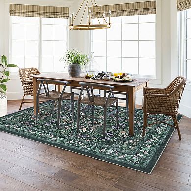Washable Folding Area Rug Floral Print, Non-Slip Backing, Easy to Clean, Pet Friendly