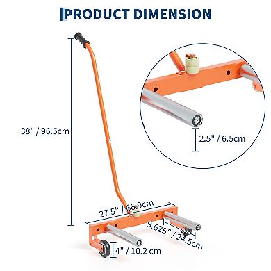 Steel Tire Dolly Heavy Duty 350 Lbs Adjustable Wheel Cart with 360° Rotatable Rollers & Anti-Rust