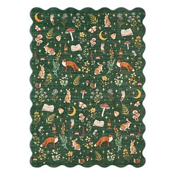 Woodland Animals Machine Washable Area Rug with Non-Slip Rubber Backing Soft Low-Pile Cute Carpet