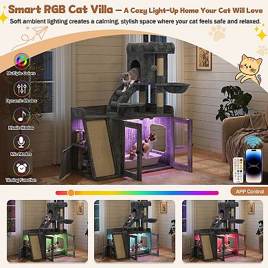 Merax Litter Box Enclosure with Cat Tree, Modular Cat Tower with Sisal Scratching Board
