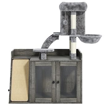 Merax Litter Box Enclosure with Cat Tree, Modular Cat Tower with Sisal Scratching Board