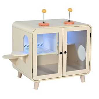 Merax Cat Litter Box Enclosure with RGB LED Light, Hidden Cat Washroom Cabinet with Stairs